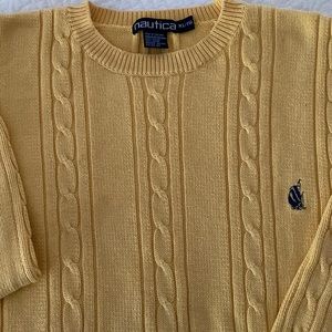 Great Nautica Yellow Cotton Cable Knit Crew Neck Sweater Sz XL